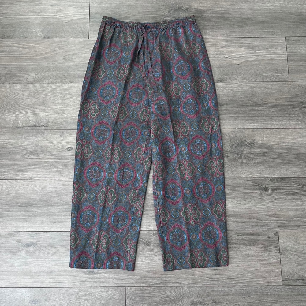 Addiction Silk Paisley Lounge Pants Womens Medium Multicolor Drawstring Wide Leg